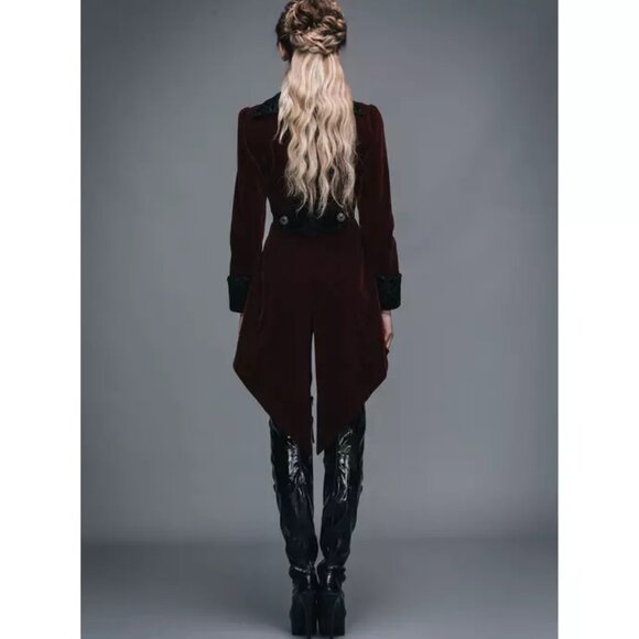 NWOT Devil Fashion Coat Goth Steampunk Style Velour Plush Cosplay Vampire - Picture 3 of 7